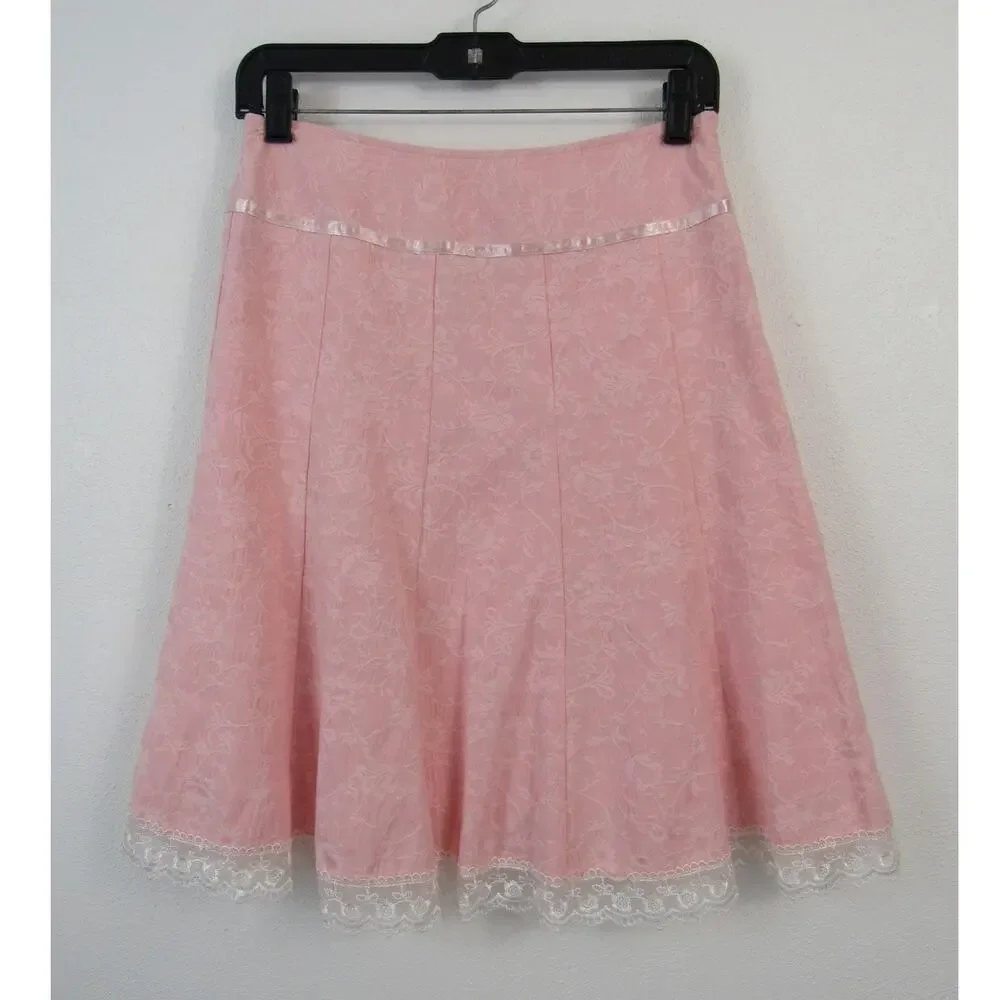 Hardy Amies London USA 4 Jacquard Baby Pink Skirt Ruffles  Vintage VTG